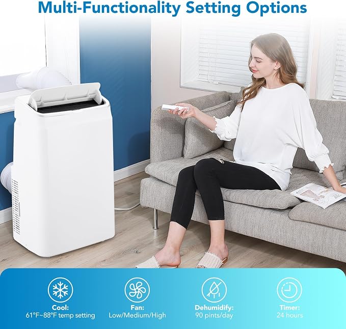14000 BTU Portable Air Conditioners, 3 in-1 Free Standing Cooling Portable AC Unit with Dehumidifier Function, 54dB Quiet