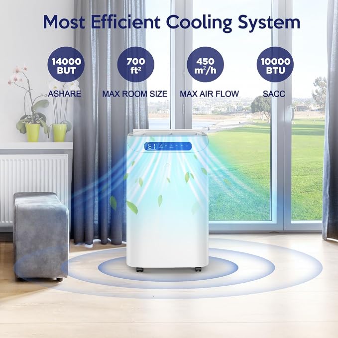 14000 BTU Portable Air Conditioners, Remote Control, 3 in 1 Free Stand Smart Cooling Portable AC Unit with Dehumidifier, Fan