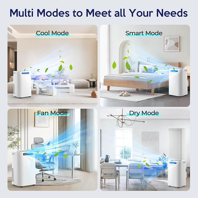 14000 BTU Portable Air Conditioners, Remote Control, 3 in 1 Free Stand Smart Cooling Portable AC Unit with Dehumidifier, Fan