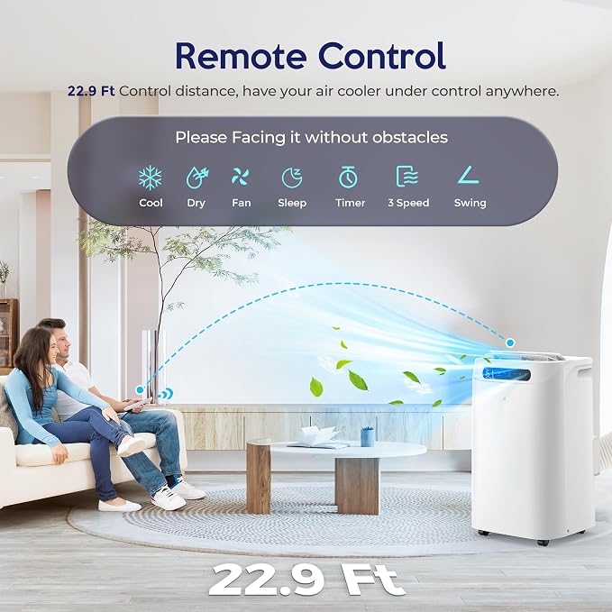 14000 BTU Portable Air Conditioners, Remote Control, 3 in 1 Free Stand Smart Cooling Portable AC Unit with Dehumidifier, Fan
