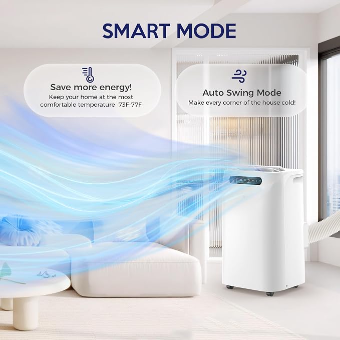14000 BTU Portable Air Conditioners, Remote Control, 3 in 1 Free Stand Smart Cooling Portable AC Unit with Dehumidifier, Fan