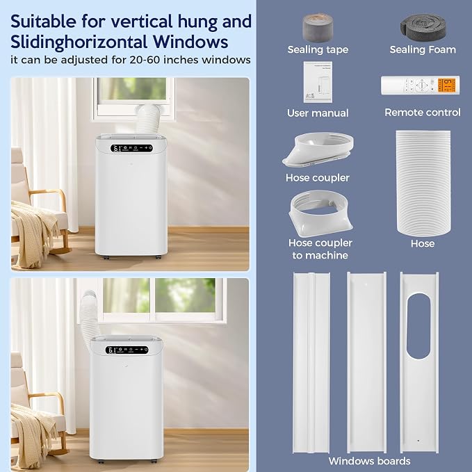 14000 BTU Portable Air Conditioners, Remote Control, 3 in 1 Free Stand Smart Cooling Portable AC Unit with Dehumidifier, Fan