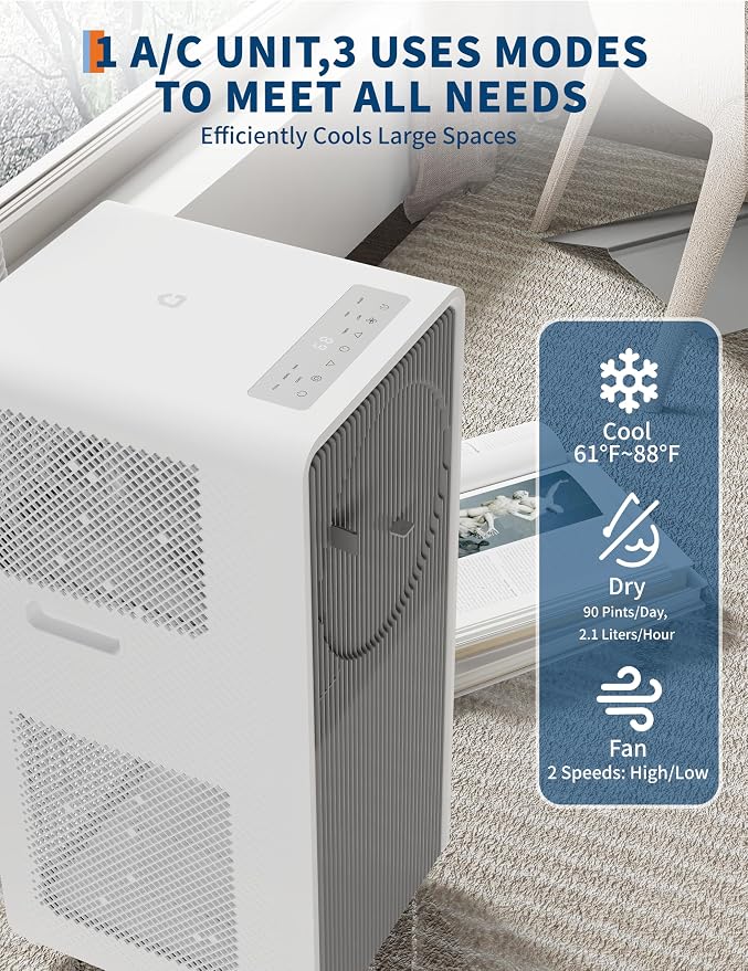 14000 BTU Portable Air Conditioners with Remote Control, 3-in-1 Free Standing Cooling AC Unit with Fan & Dehumidifier, for