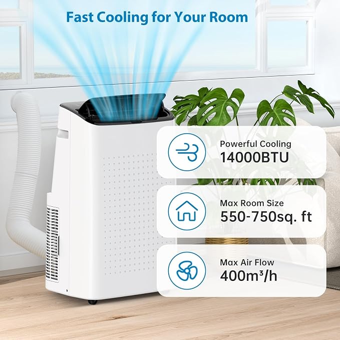 14000 BTU Portable Air Conditioners with Remote Control, 3 in-1 Portable AC Unit up to 700 sq.ft, Auto Swing, 3 Speed, Sleep