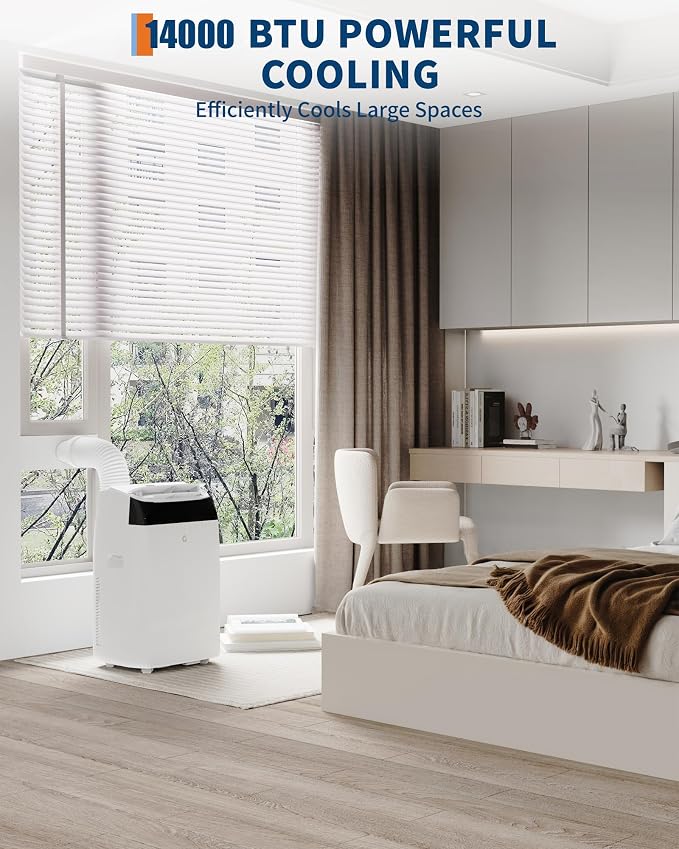 14000 BTU Portable Air Conditioners with Remote Control, 3-In-1 Free Standing AC Unit with Fan & Dehumidifier, Cools Room Up