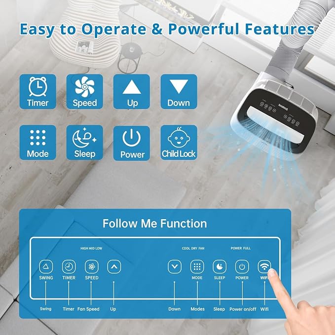 14000 BTU Room Portable Air Conditioner, 3-In-1 Free Standing Cooling AC With Fan & Dehumidifier Up to 700 Sq.Ft, Remote