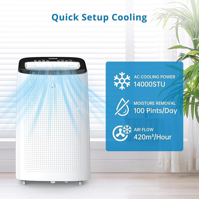14000 BTU Room Portable Air Conditioner, 3-In-1 Free Standing Cooling AC With Fan & Dehumidifier Up to 700 Sq.Ft, Remote