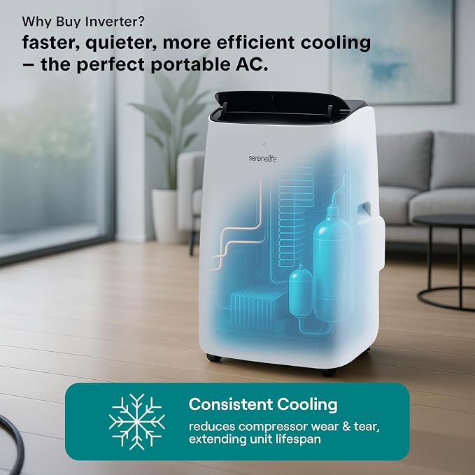 14000 BTU Ultra Quiet Portable Inverter Air Conditioner, Smart Cooling & Heating with WiFi, Energy Efficient, For Bedrooms
