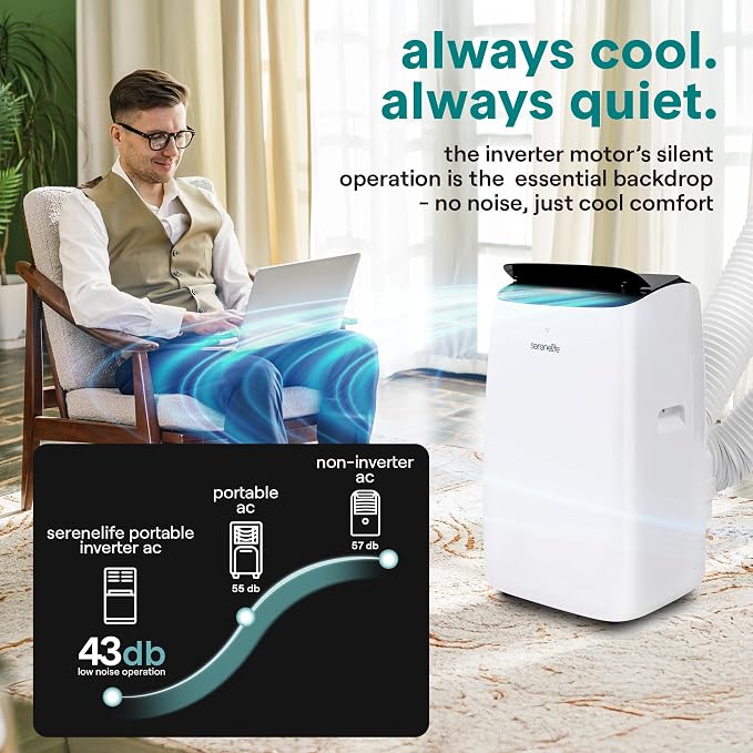 14000 BTU Ultra Quiet Portable Inverter Air Conditioner, Smart Cooling & Heating with WiFi, Energy Efficient, For Bedrooms