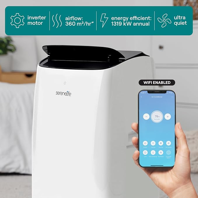 14000 BTU Ultra Quiet Portable Inverter Air Conditioner, Smart Cooling & Heating with WiFi, Energy Efficient, For Bedrooms