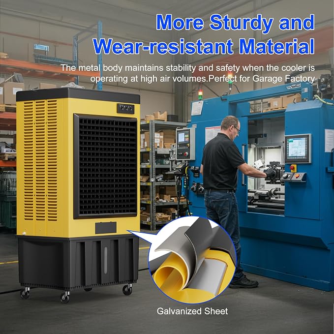 14715CFM Portable Swamp Cooler, Evaporative Air Cooler with 53 Gal Water Tank, Continuous Auto Fill, 3 Speeds