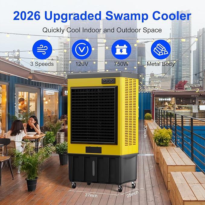 14715CFM Portable Swamp Cooler, Evaporative Air Cooler with 53 Gal Water Tank, Continuous Auto Fill, 3 Speeds
