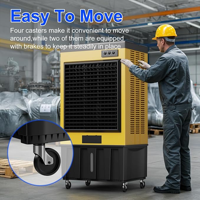 14715CFM Portable Swamp Cooler, Evaporative Air Cooler with 53 Gal Water Tank, Continuous Auto Fill, 3 Speeds
