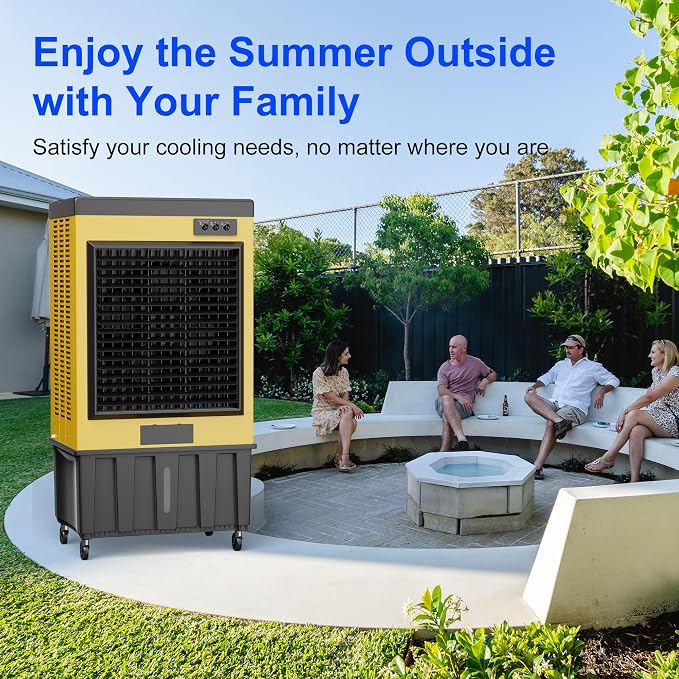 14715CFM Portable Swamp Cooler, Evaporative Air Cooler with 53 Gal Water Tank, Continuous Auto Fill, 3 Speeds