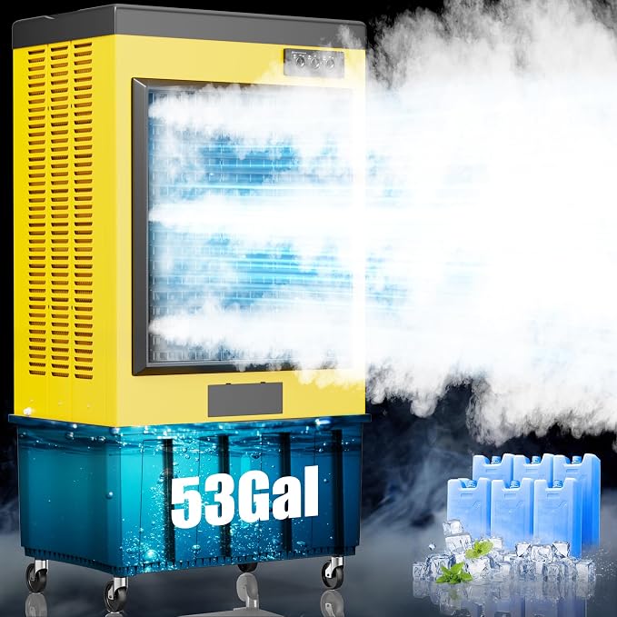 14715CFM Swamp Coolers,Portable Evaporative Air Cooler for 2800 Sq.ft of Space,with Continuous Auto Fill,53-Gal Water