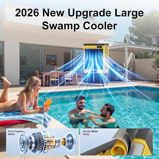 14715CFM Swamp Coolers,Portable Evaporative Air Cooler for 2800 Sq.ft of Space,with Continuous Auto Fill,53-Gal Water