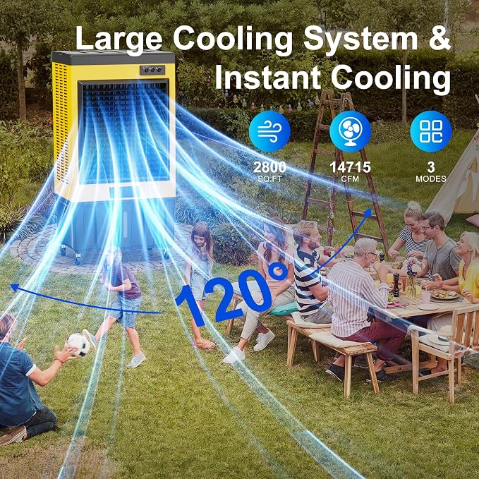 14715CFM Swamp Coolers,Portable Evaporative Air Cooler for 2800 Sq.ft of Space,with Continuous Auto Fill,53-Gal Water