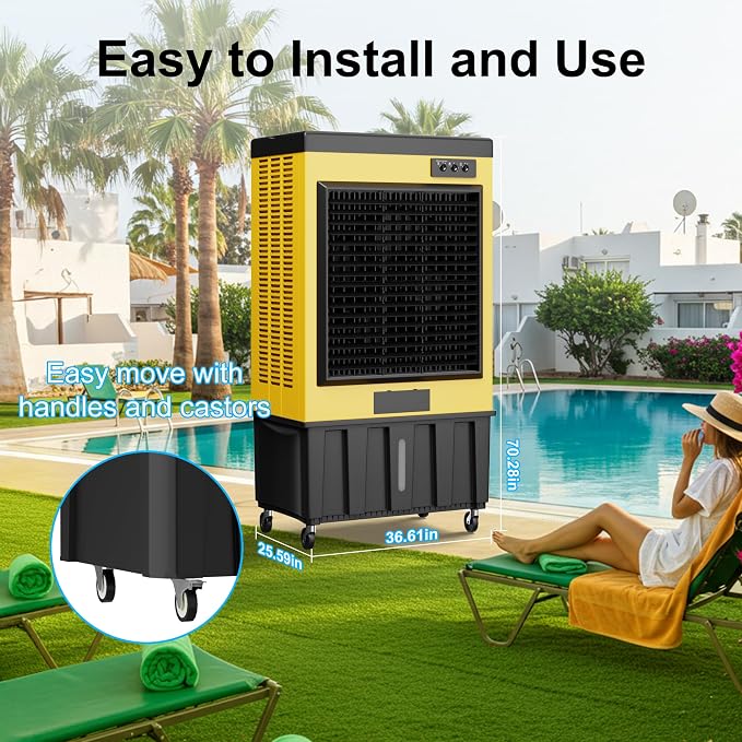 14715CFM Swamp Coolers,Portable Evaporative Air Cooler for 2800 Sq.ft of Space,with Continuous Auto Fill,53-Gal Water