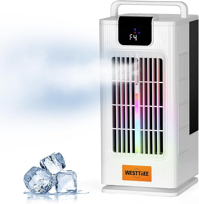 14inch Portable air conditioners Misting Fan,120°Oscillating mini Air Conditioner,Desk air 3 Level Humidify 4 Speeds, 7 RGB