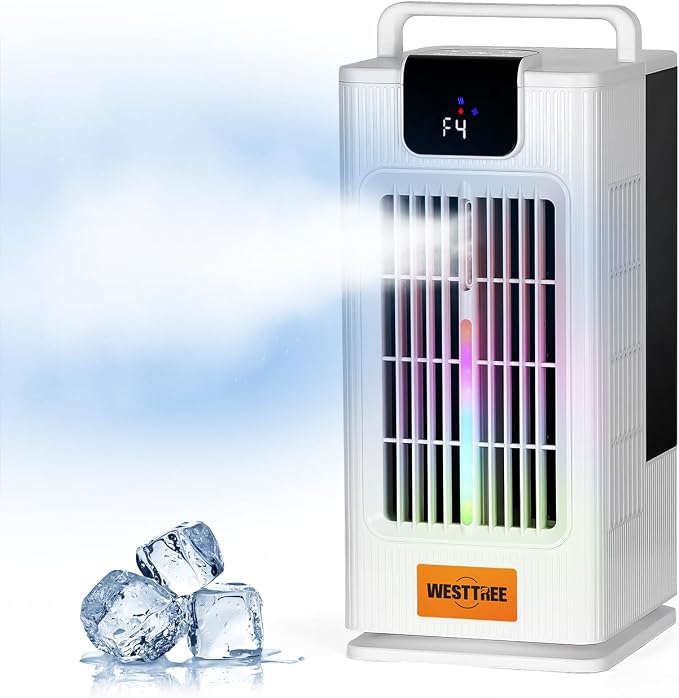 14inch Portable air conditioners Misting Fan,120°Oscillating mini Air Conditioner,Desk air 3 Level Humidify 4 Speeds, 7 RGB