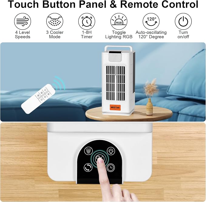 14inch Portable air conditioners Misting Fan,120°Oscillating mini Air Conditioner,Desk air 3 Level Humidify 4 Speeds, 7 RGB