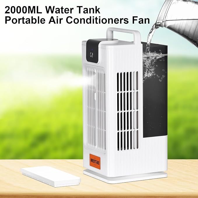 14inch Portable air conditioners Misting Fan,120°Oscillating mini Air Conditioner,Desk air 3 Level Humidify 4 Speeds, 7 RGB