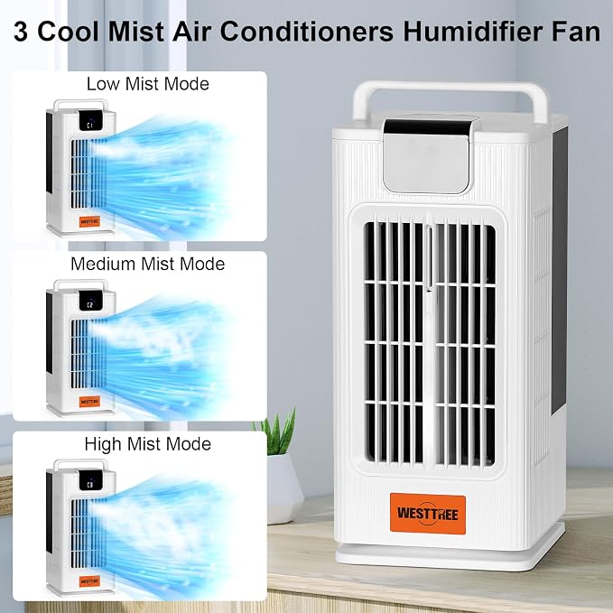 14inch Portable air conditioners Misting Fan,120°Oscillating mini Air Conditioner,Desk air 3 Level Humidify 4 Speeds, 7 RGB