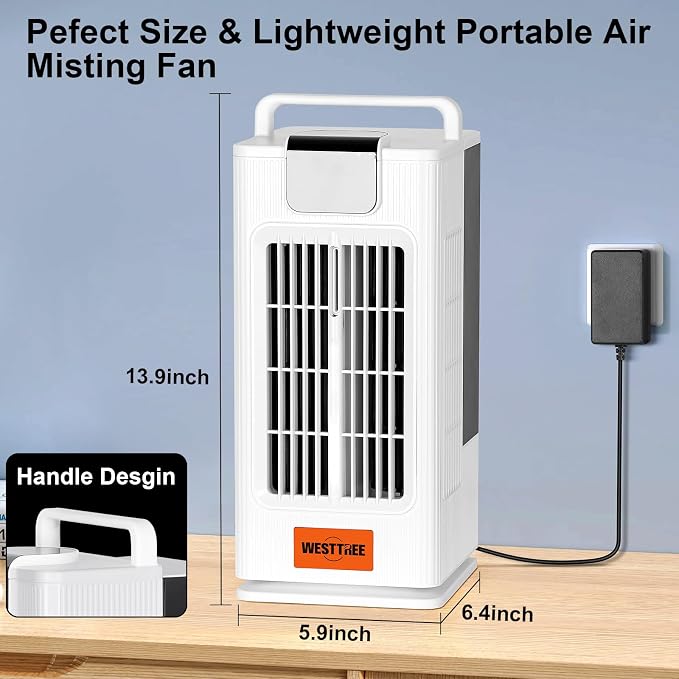 14inch Portable air conditioners Misting Fan,120°Oscillating mini Air Conditioner,Desk air 3 Level Humidify 4 Speeds, 7 RGB
