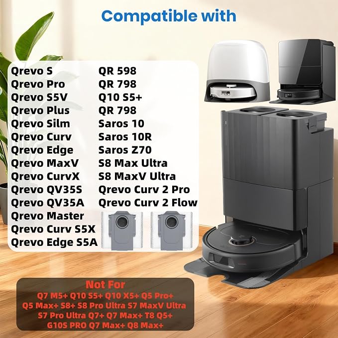 14Pcs Qrevo Dust Bags,Compatible with Qrevo All Series/S8 MaxV Ultra/Saros 10R/QV35A Robot Vacuum,3.2 Liter Large