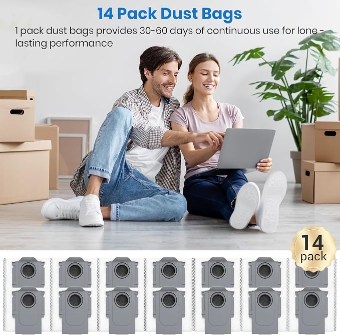 14Pcs Qrevo Dust Bags,Compatible with Qrevo All Series/S8 MaxV Ultra/Saros 10R/QV35A Robot Vacuum,3.2 Liter Large