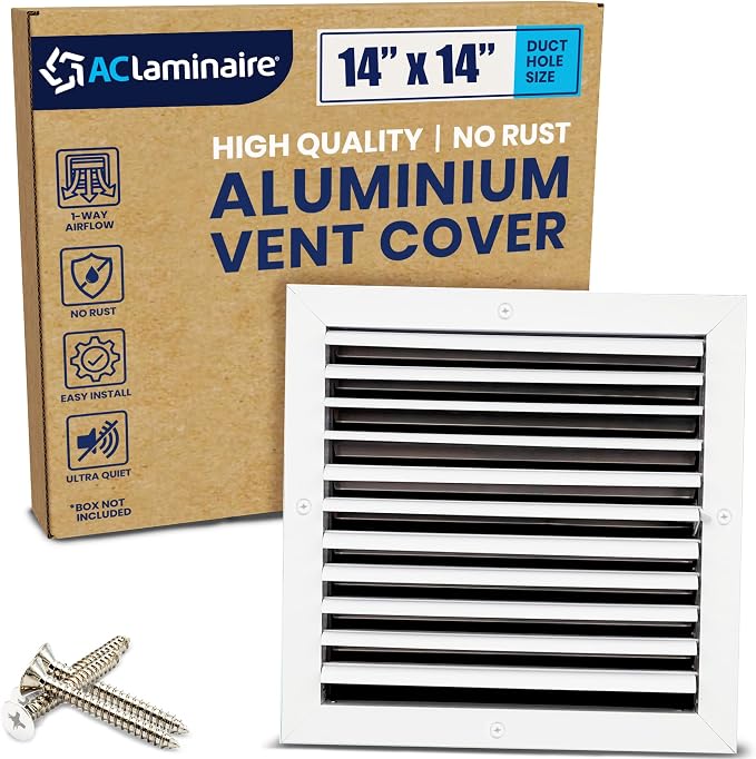14x14 Inch (Duct Opening) Aluminum 1-Way Air Flow Vent – HVAC Vent Cover for Wall or Ceiling – Quiet HVAC Wall