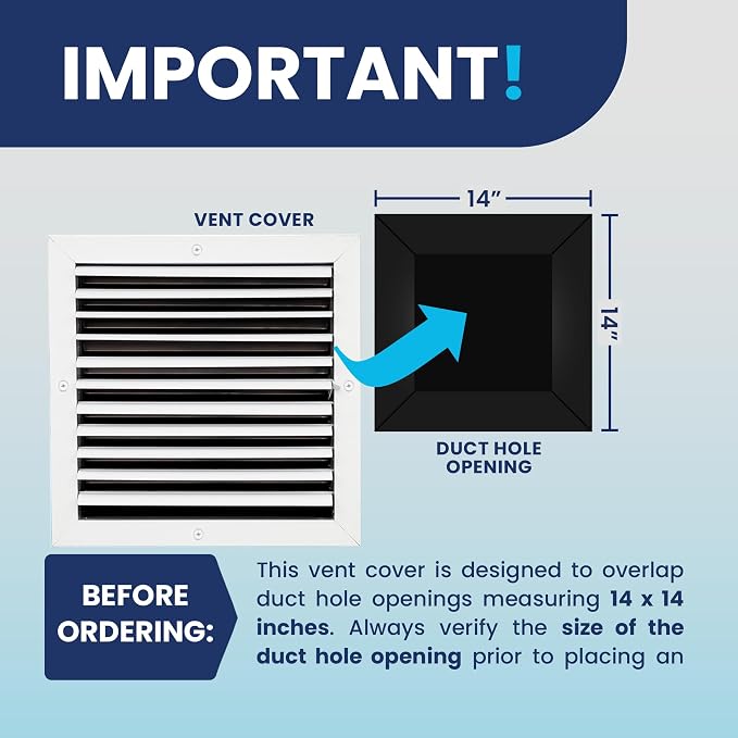14x14 Inch (Duct Opening) Aluminum 1-Way Air Flow Vent – HVAC Vent Cover for Wall or Ceiling – Quiet HVAC Wall, alternate