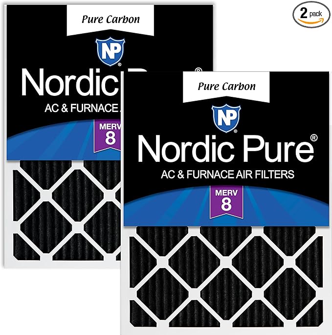 14x14x1 (Actual Size: 13 3/4 x 13 3/4 x 3/4) Pure Carbon Pleated Odor Reduction Furnace Air Filters 2 Pack, product image
