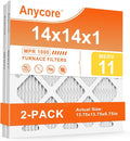 14x14x1 Air Filter 2 Pack MERV 11 HVAC AC Furnace Pleated Air Filters for Home Office MPR 1000 FPR 7 (Actual Size