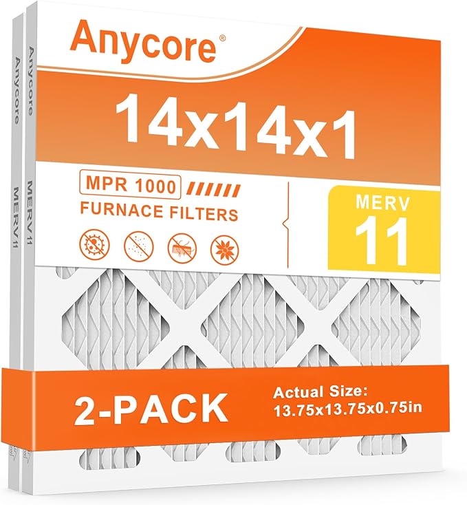 14x14x1 Air Filter 2 Pack MERV 11 HVAC AC Furnace Pleated Air Filters for Home Office MPR 1000 FPR 7 (Actual Size