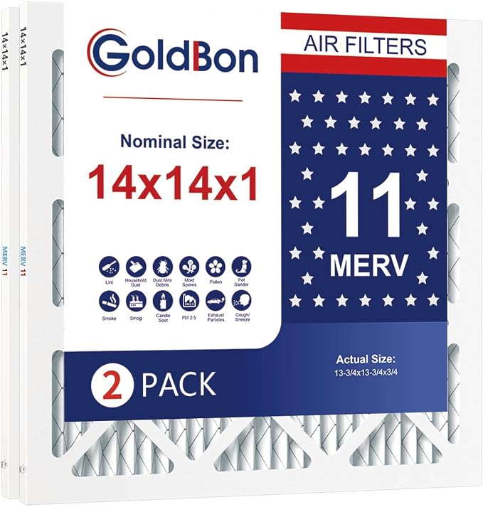 14x14x1 Air Filter 2 Pack MERV 11 MPR 1000 FPR 7- AC Filter USA Design- Electrostatic Pleated Air Conditioner HVAC AC Furnace