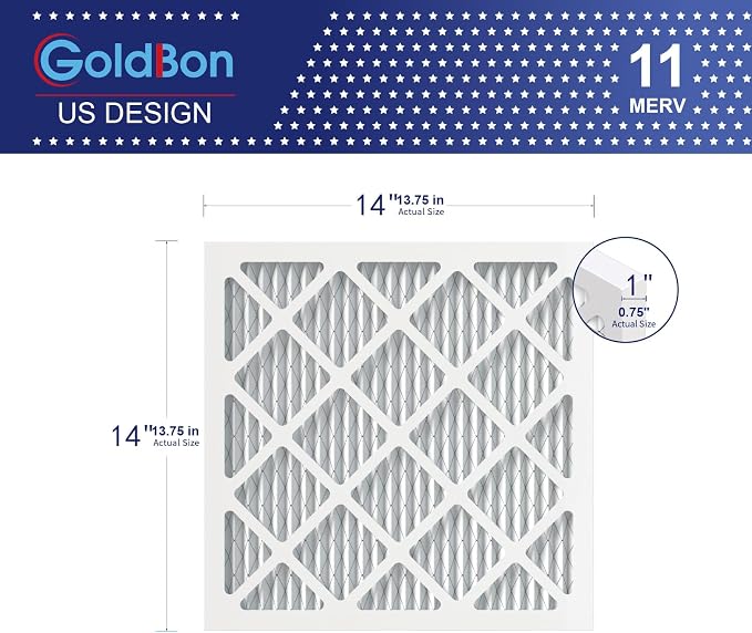 14x14x1 Air Filter 2 Pack MERV 11 MPR 1000 FPR 7- AC Filter USA Design- Electrostatic Pleated Air Conditioner HVAC AC Furnace