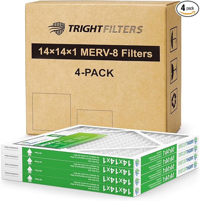 14x14x1 Air Filter 4 Pack, MERV 8 Pleated Dust Defense Air Filters Replacement Air Conditioner HVAC AC Furnace Filter