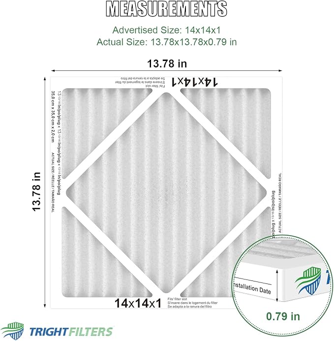 14x14x1 Air Filter 4 Pack, MERV 8 Pleated Dust Defense Air Filters Replacement Air Conditioner HVAC AC Furnace Filter