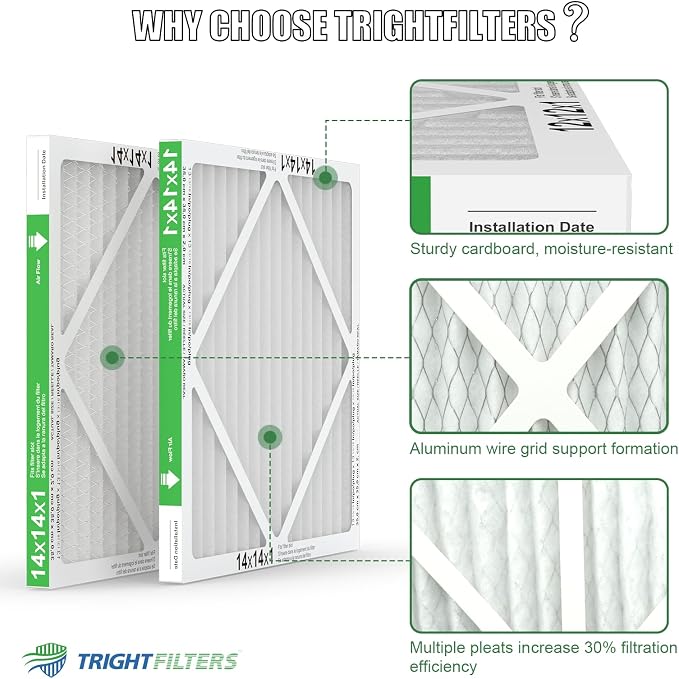 14x14x1 Air Filter 4 Pack, MERV 8 Pleated Dust Defense Air Filters Replacement Air Conditioner HVAC AC Furnace Filter