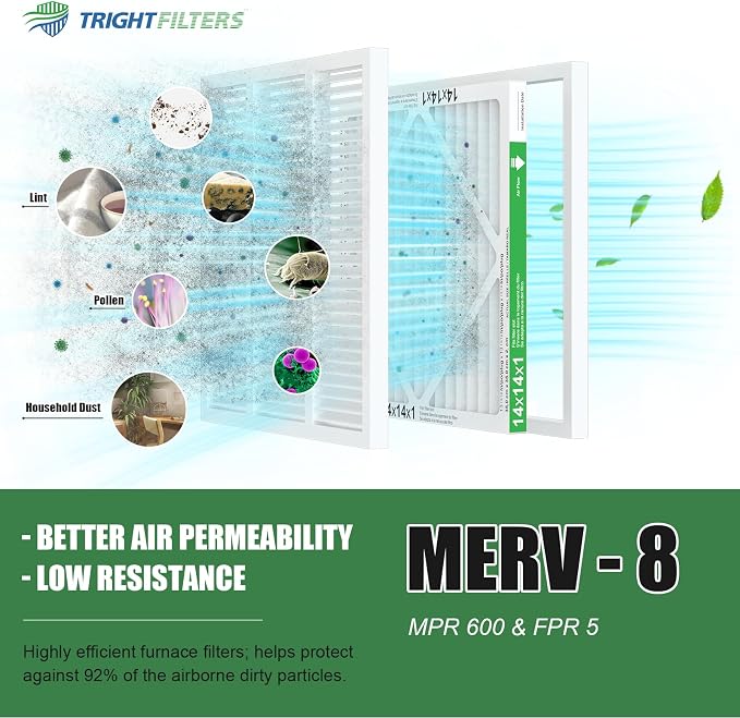 14x14x1 Air Filter 4 Pack, MERV 8 Pleated Dust Defense Air Filters Replacement Air Conditioner HVAC AC Furnace Filter
