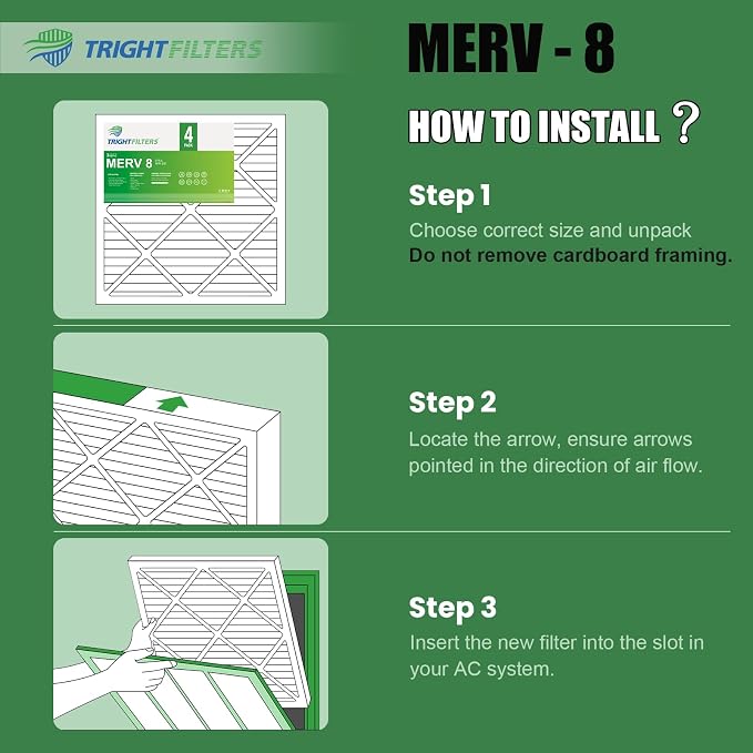 14x14x1 Air Filter 4 Pack, MERV 8 Pleated Dust Defense Air Filters Replacement Air Conditioner HVAC AC Furnace Filter