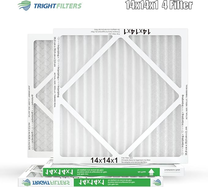 14x14x1 Air Filter 4 Pack, MERV 8 Pleated Dust Defense Air Filters Replacement Air Conditioner HVAC AC Furnace Filter