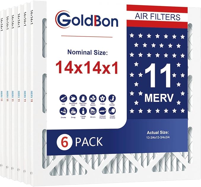14x14x1 Air Filter 6 Pack MERV 11 MPR 1000 FPR 7- AC Filter USA Design- Electrostatic Pleated Air Conditioner HVAC AC Furnace