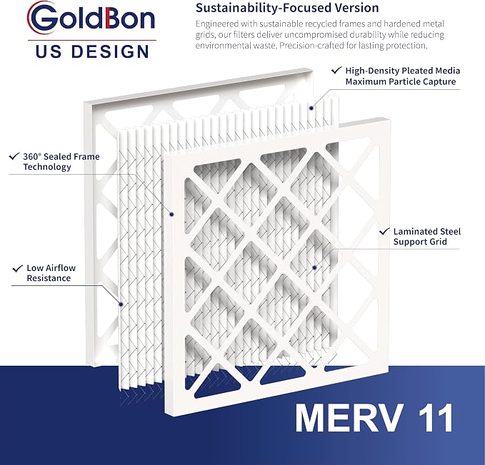 14x14x1 Air Filter 6 Pack MERV 11 MPR 1000 FPR 7- AC Filter USA Design- Electrostatic Pleated Air Conditioner HVAC AC Furnace