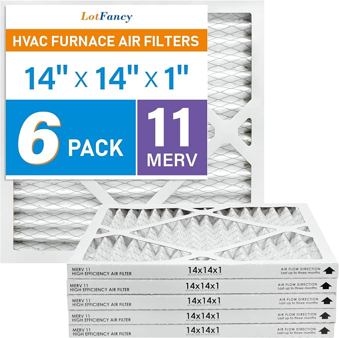 14x14x1 Air Filter MERV 11 6-Pack, Electrostatic Pleated AC Furnace Air Filter, Captures Dust, Smog & Pet