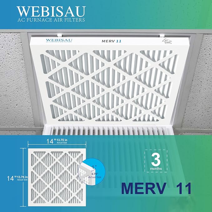 14x14x1 Air Filter MERV 11 MPR 1000 2Pack Pleated HVAC AC Furnace Air Filters,Air Conditioner Filters (Exact size: 13 3/4"x13