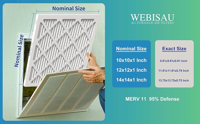 14x14x1 Air Filter MERV 11 MPR 1000 Furnace Filters 6Pack Pleated HVAC AC Furnace Air Conditioner Filters (Exact size: 13