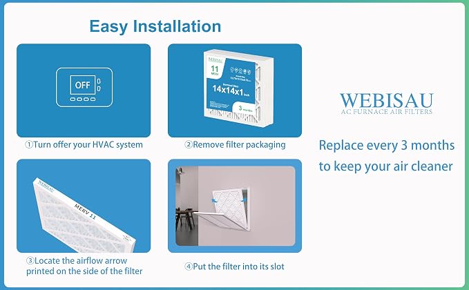 14x14x1 Air Filter MERV 11 MPR 1000 Furnace Filters 6Pack Pleated HVAC AC Furnace Air Conditioner Filters (Exact size: 13