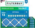 14x14x1 Air Filter MERV 13 Optimal Smoke & Allergy Defense (6-Pack), Electrostatic Pleated HVAC AC Furnace